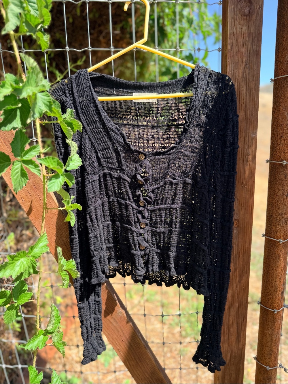 NATURAL LIFE Black Crochet Button-Front Cardigan